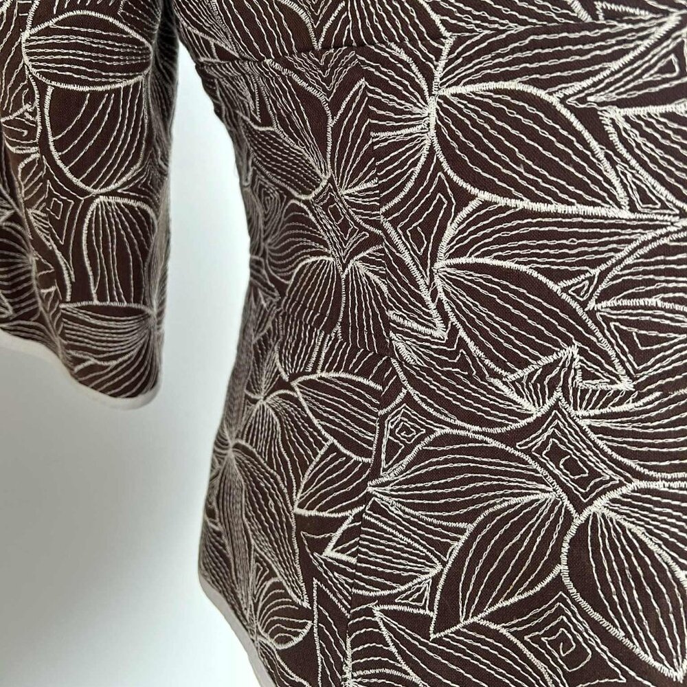 Nygård Collection Chocolate Pure Linen Floral Embroidered Jacket – US 12 - Picture 10 of 11